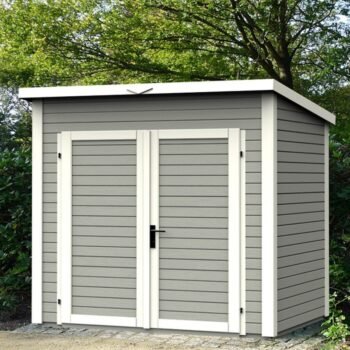 Abri de jardin 4,31m² Skur 4 + plancher traité peint gris Baltic